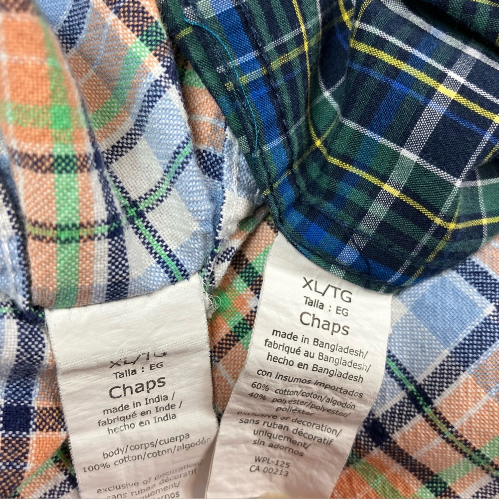 Chaps 2pc lot bundle Mens Plaid Button-Down Shirts- Blue/Green & Pastel Multi XL - Picture 5 of 8